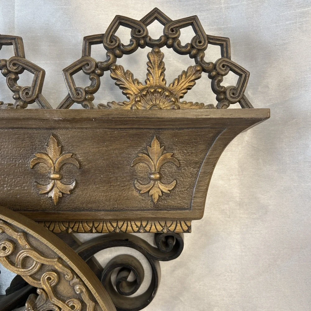 Vtg 1971 3D Flower Cart MCM Hollywood Regency Gold Burwood Wall Plaque Planter